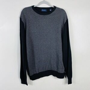 Linea Rossa Size XL Chevron Print Merino Wool Blend Crewneck Sweater Black Gray